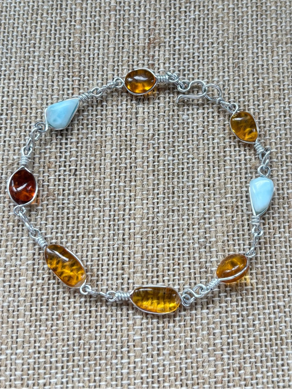 Artisan Amber & Light Blue Larimar Gemstone Bracelet